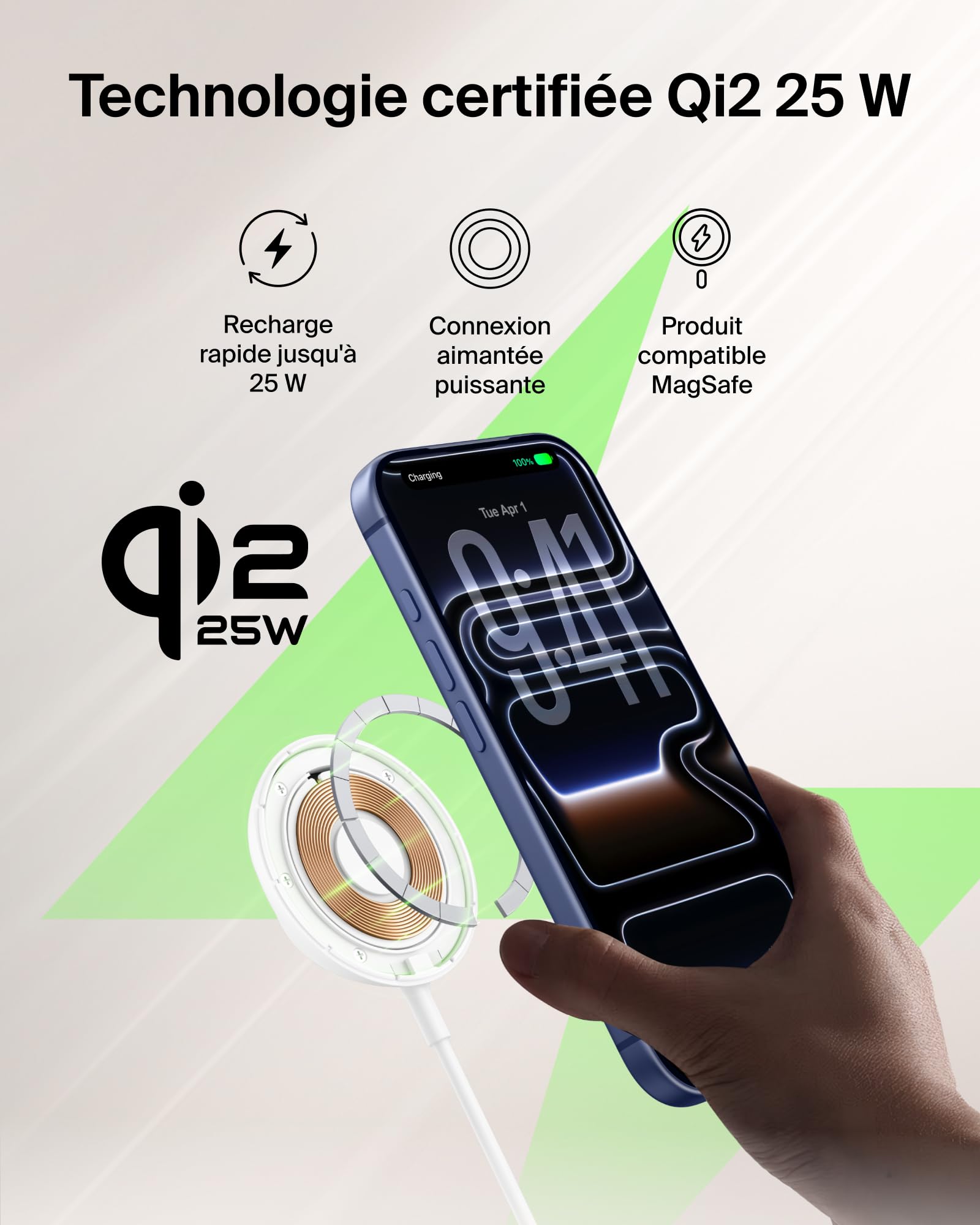 belkin-ultracharge-chargeur-magn-tique-qi2-25w-avec-b-quille-et-c-ble-2-m-blanc image 2