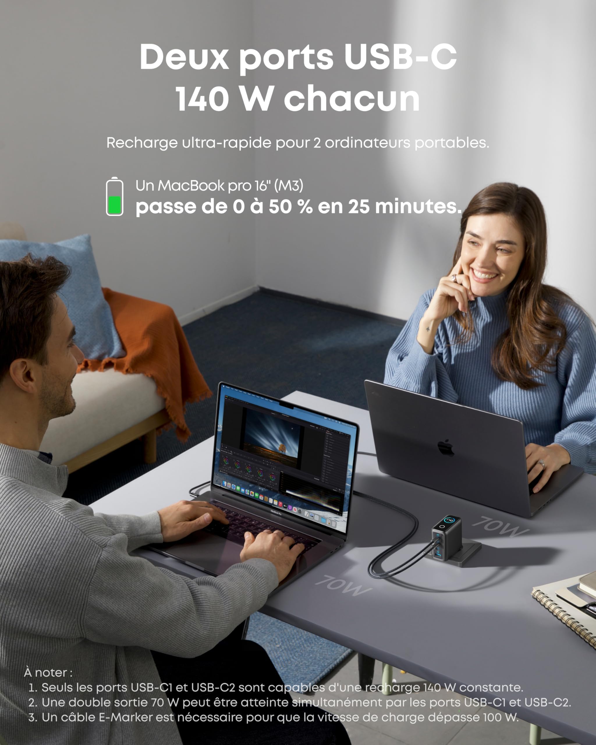 anker-chargeur-usb-c-140w-4-ports-gan-avec-cran-tactile-s-rie-zolo image 2