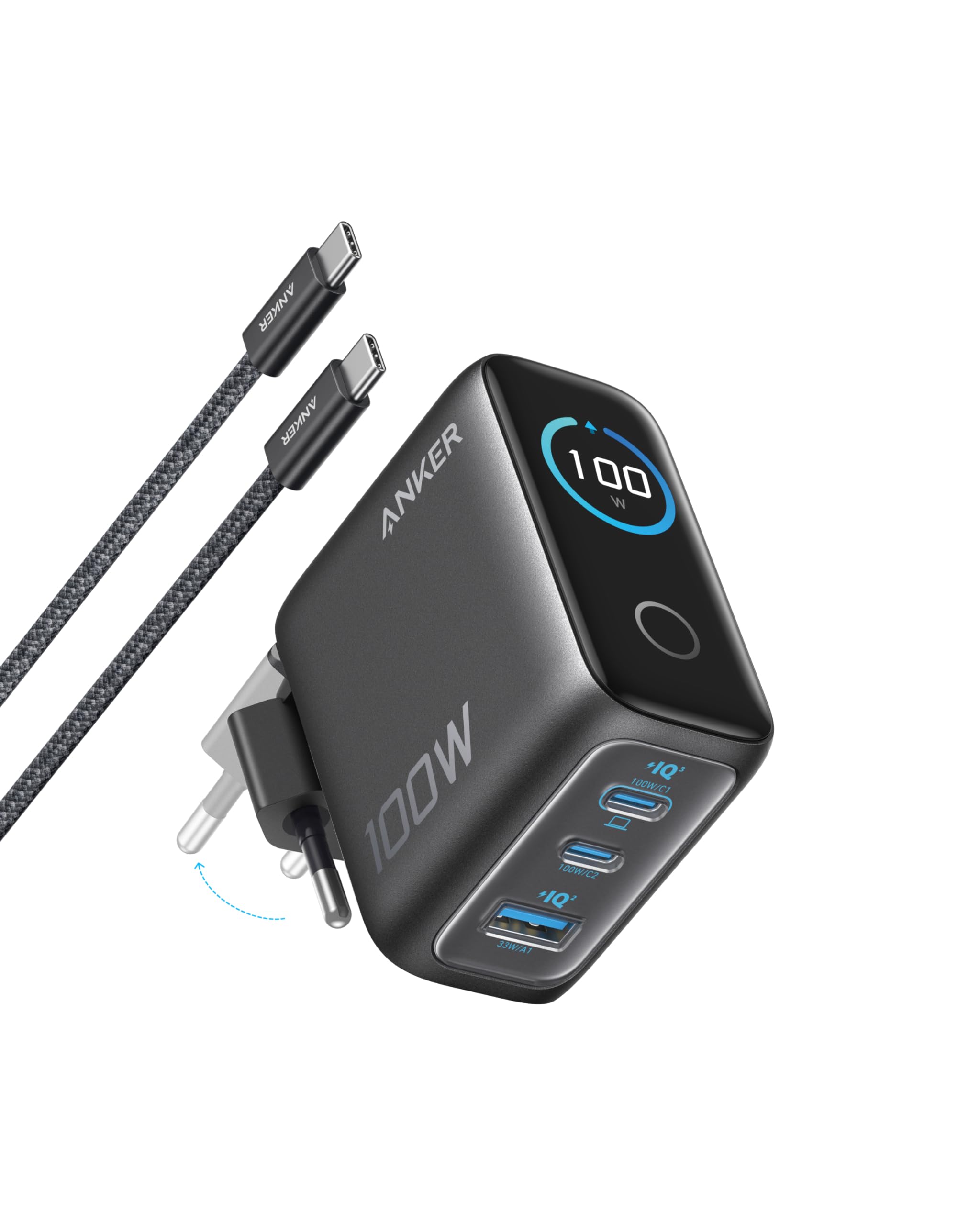 anker-chargeur-usb-c-100w-3-ports-gan-avec-cran-intelligent-tactile image 8