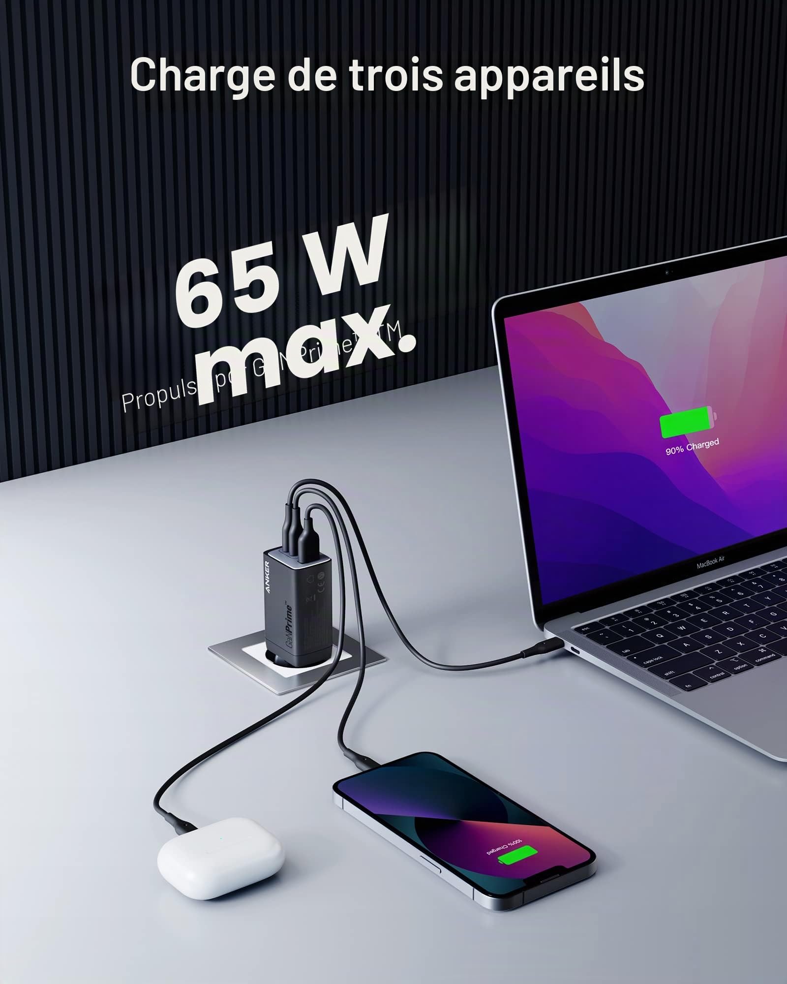 anker-735-chargeur-usb-c-ganprime-65w-3-ports-chargeur-mural-compact image 2