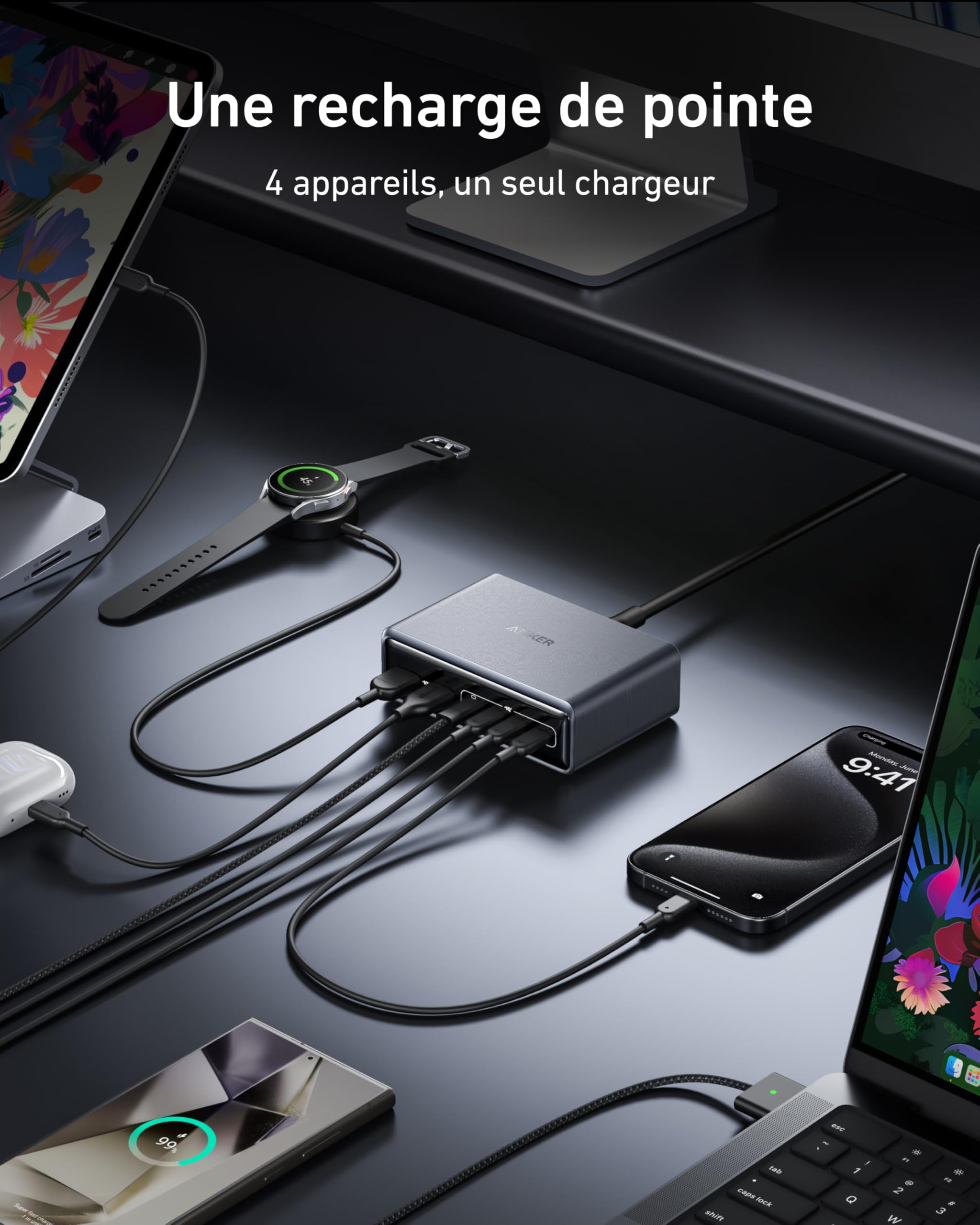 anker-prime-chargeur-usb-c-gan-200w-station-bureau-6-ports-pd image 3